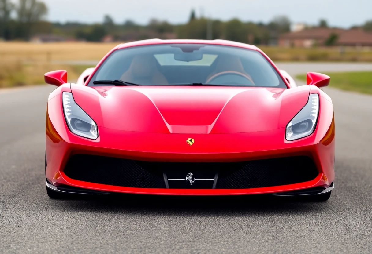 Ferrari F8 Tributo, supercar rouge éclatant, vue de trois-quarts avant